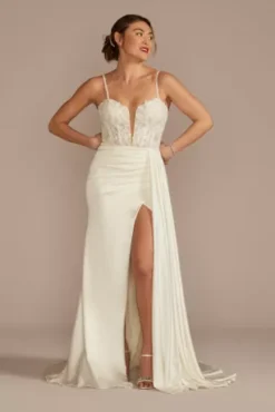 Beaded Corset Bodice Sheath Draped Wedding Dress