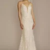 Strappy Back V-Neck Beaded Sheath Wedding Dress