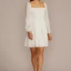 Smocked Long Sleeve Chiffon Short Dress