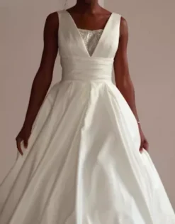 Cummerbund Satin Ball Gown Wedding Dress -Floral Applique Dresses Shop V3848 1