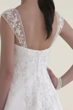 A Line Chiffon Split Front Overlay Wedding Dress -Floral Applique Dresses Shop V9010 CORE VID VER 15S cut