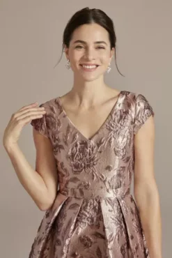 Floral Brocade High-Low A-Line Dress -Floral Applique Dresses Shop VCRS1482 MMAUVE MOB PROD1 092