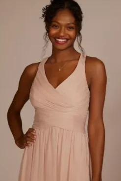 Mesh Long Bridesmaid Dress With Crisscross Back -Floral Applique Dresses Shop W10974 SAND BM PROD9 V2 075 detail