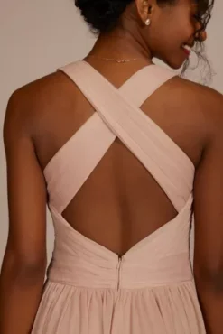 Mesh Long Bridesmaid Dress With Crisscross Back -Floral Applique Dresses Shop W10974 SAND BM PROD9 V2 135 detail2