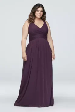 Mesh Long Bridesmaid Dress With Crisscross Back -Floral Applique Dresses Shop W10974 ZZZ1
