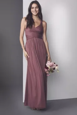 Mesh Long Bridesmaid Dress With Crisscross Back -Floral Applique Dresses Shop W10974 ZZZ4