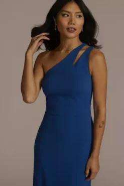 Cutout One-Shoulder Crepe Gown With Skirt Slit -Floral Applique Dresses Shop WBM2061 SAPHIRE PRTY PROD12 061