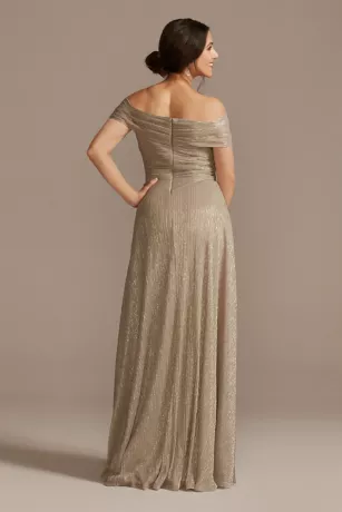 Pleated Metallic Off-the-Shoulder Dress 2 Pleated Metallic Off-the-Shoulder Dress - Image 2