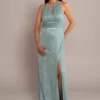 High-Neck Glitter A-Line Gown With Keyholes