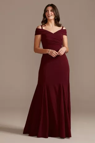 Off-the-Shoulder Ruched Crepe Mermaid Dress 1 Off-the-Shoulder Ruched Crepe Mermaid Dress