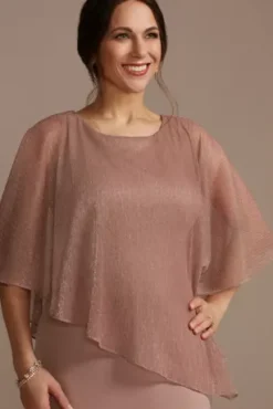 Asymmetrical Metallic Capelet And Sheath Dress -Floral Applique Dresses Shop WBM2432V2 MAUVE MOB PROD3 055