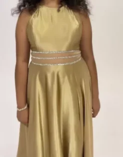 Satin High Neck Illusion Waist A-Line Dress -Floral Applique Dresses Shop WBM2452V2 PDP