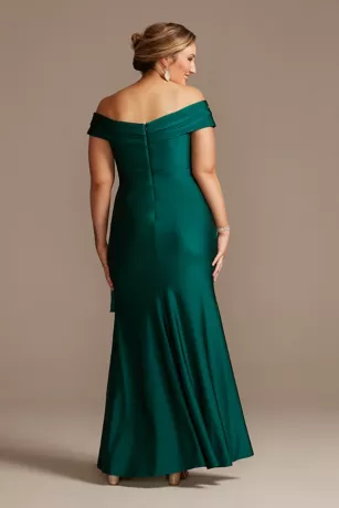 Off-the-Shoulder Stretch Satin Gown With Ruffle 2 Off-the-Shoulder Stretch Satin Gown With Ruffle - Image 2