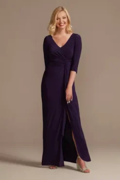 Three-Quarter Sleeve Wrap Front Sheath Gown