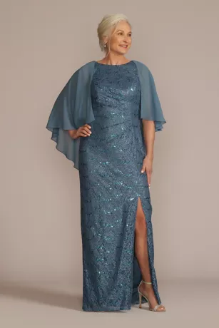 Draped Lace Floor-Length Dress With Matching Shawl 1 Draped Lace Floor-Length Dress With Matching Shawl