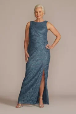 Draped Lace Floor-Length Dress With Matching Shawl 9 Draped Lace Floor-Length Dress With Matching Shawl -Floral Applique Dresses Shop WBM2537 STEELEBLUE MOB PROD2 062