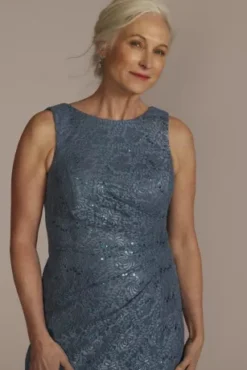 Draped Lace Floor-Length Dress With Matching Shawl 11 Draped Lace Floor-Length Dress With Matching Shawl -Floral Applique Dresses Shop WBM2537 STEELEBLUE MOB PROD2 070