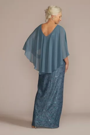 Draped Lace Floor-Length Dress With Matching Shawl 2 Draped Lace Floor-Length Dress With Matching Shawl - Image 2