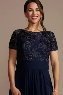 Floor Length Sheath Gown With Lace Bodice -Floral Applique Dresses Shop WBM2575 MARINE MOB PROD6 129