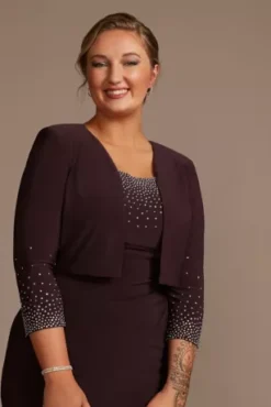 Jersey Tank Dress With Sparkle Embellished Jacket -Floral Applique Dresses Shop WBM2733 MEGGPLANT MOB PROD7 402