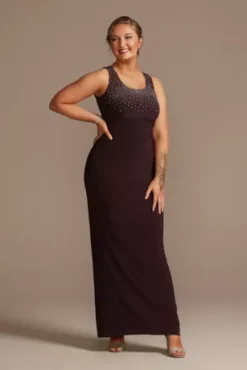 Jersey Tank Dress With Sparkle Embellished Jacket -Floral Applique Dresses Shop WBM2733 MEGGPLANT MOB PROD7 407