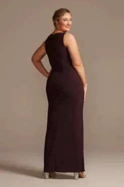 Jersey Tank Dress With Sparkle Embellished Jacket -Floral Applique Dresses Shop WBM2733 MEGGPLANT MOB PROD7 449