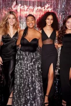 Floor Length Crepe Gown With Beaded Mesh Detail -Floral Applique Dresses Shop WBM2787 1 PDP Crop JAN19 1920x2880