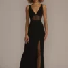 Floor Length Crepe Gown With Beaded Mesh Detail
