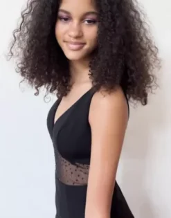 Floor Length Crepe Gown With Beaded Mesh Detail -Floral Applique Dresses Shop WBM2787 PDP