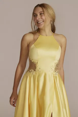 Satin Halter A-Line With Illusion Cutouts 3 Satin Halter A-Line With Illusion Cutouts - Image 3