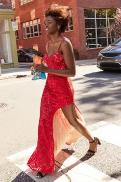 Allover Lace Corset Sheath With Side Slit -Floral Applique Dresses Shop WBM2897 PDP Crop FEB6 1920x2880