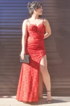 Allover Lace Corset Sheath With Side Slit -Floral Applique Dresses Shop WBM2897 PDP Crop JAN21 1920x2880