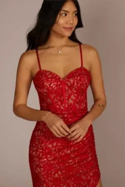 Allover Lace Corset Sheath With Side Slit -Floral Applique Dresses Shop WBM2897 RUBY PARTY PROD1 075