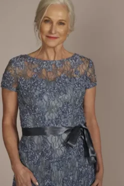 Illusion Sleeve Soutache Tea Length Dress -Floral Applique Dresses Shop WBM2978 STEELBLUE MOB PROD2 067