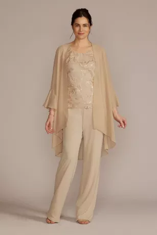 Straight Leg Embroidered Chiffon Three Piece Set 1 Straight Leg Embroidered Chiffon Three Piece Set