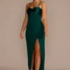 Spaghetti Strap Crepe And Satin Sheath With Slit