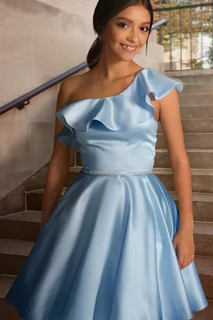 One Shoulder Ruffled Damas Dress 4 One Shoulder Ruffled Damas Dress - Image 4