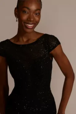 Embellished Illusion Neck Dress -Floral Applique Dresses Shop WBM3093 BLACK PRTY PROD3 062