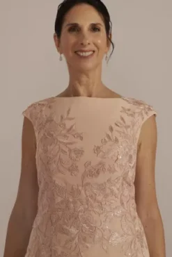 Floral Embroidered Chiffon Gown With Shawl -Floral Applique Dresses Shop WBM3097 SAND MOB PROD4 142