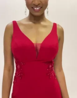 Crepe Sheath Gown With Side Illusion And Slit -Floral Applique Dresses Shop WBM3126 PDP