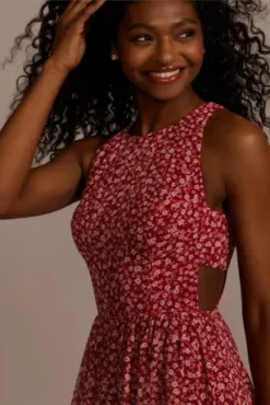 Floral Printed Chiffon A-Line -Floral Applique Dresses Shop WBM3148 REDMULTI PRTY PROD4 068