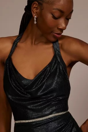 Metallic Halter Cowl Neck Sheath With Slit 3 Metallic Halter Cowl Neck Sheath With Slit - Image 3