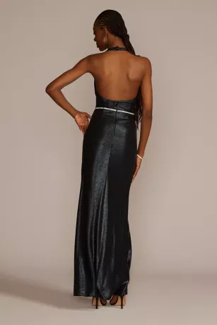 Metallic Halter Cowl Neck Sheath With Slit 2 Metallic Halter Cowl Neck Sheath With Slit - Image 2