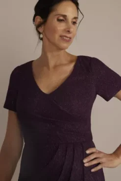 Cap Sleeve Glitter Knit Gown With Slit 5 Cap Sleeve Glitter Knit Gown With Slit -Floral Applique Dresses Shop WBM3155 PLUM MOB PROD4 089