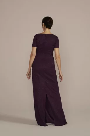 Cap Sleeve Glitter Knit Gown With Slit 2 Cap Sleeve Glitter Knit Gown With Slit - Image 2
