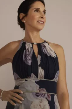 High-Neck Floral A-Line Gown With Keyholes -Floral Applique Dresses Shop WBM3178 NAVYMULTI MOB PROD4 087