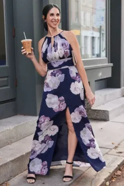 High-Neck Floral A-Line Gown With Keyholes -Floral Applique Dresses Shop WBM3178 PDP Crop FEB6 1920x2880