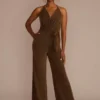 Metallic Tie-Waist Jumpsuit With Crisscross Back