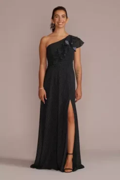 Polka Dot One-Shoulder Ruffle A-Line Dress