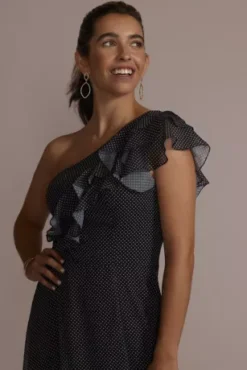 Polka Dot One-Shoulder Ruffle A-Line Dress -Floral Applique Dresses Shop WBM3183V1 BLKMULTI PRTY PROD9 990